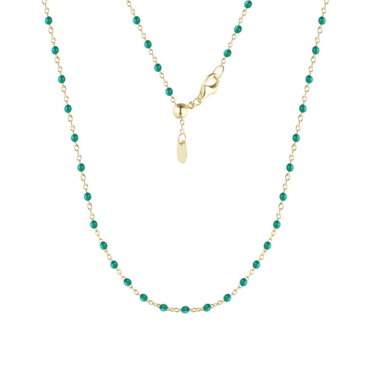 Enamel Beaded Chain Necklace: Dark Green / Gold - obligato