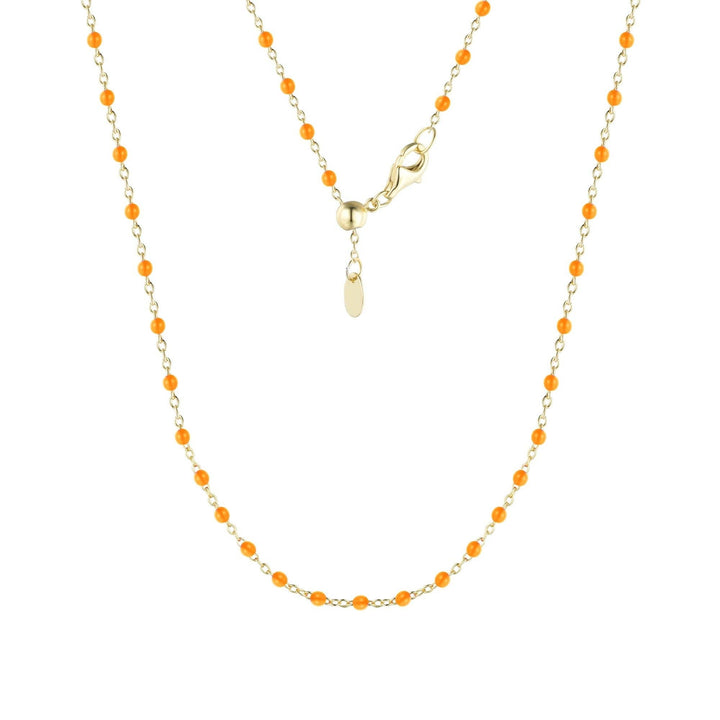 Enamel Beaded Chain Necklace: Orange / Gold - obligato