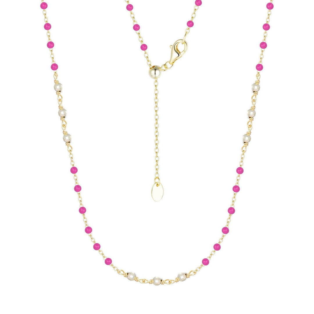 Enamel Beaded Chain Necklace With Sparkle Beads: Tangerine / Gold - obligato