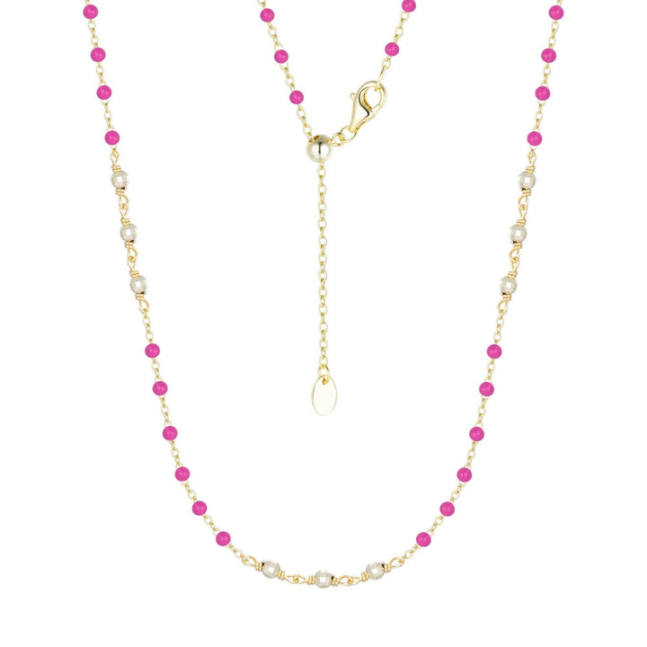 Enamel Beaded Chain Necklace With Sparkle Beads: Tangerine / Gold - obligato