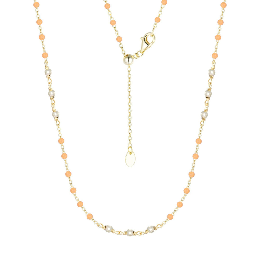 Enamel Beaded Chain Necklace With Sparkle Beads: Tangerine / Gold - obligato