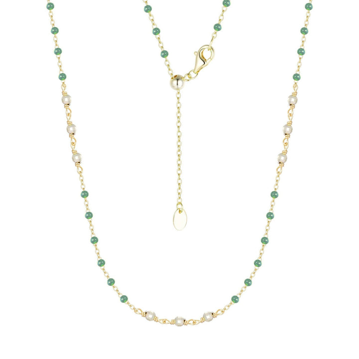 Enamel Beaded Chain Necklace With Sparkle Beads: Tangerine / Gold - obligato