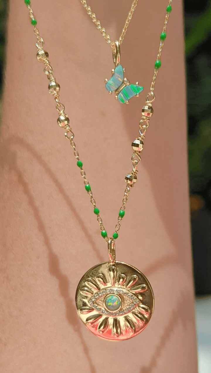 Enamel Beaded Chain Necklace With Sparkle Beads: Tangerine / Gold - obligato