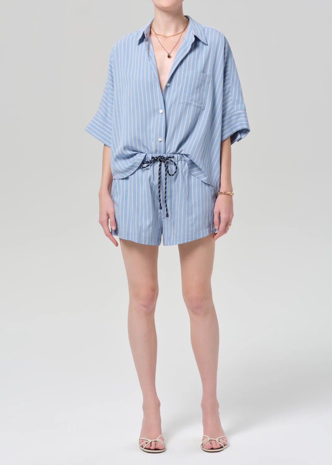 Este Drawstring Short In Capri Stripe - obligato