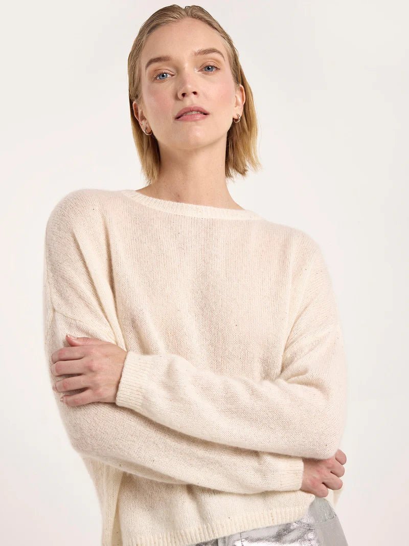 Estelle Sparkle Crew Sweater in Ivory - obligato