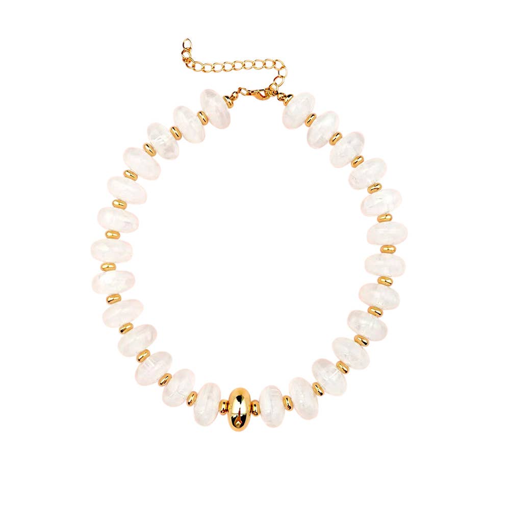 Evan Chunky Beaded Necklace - Cream - obligato