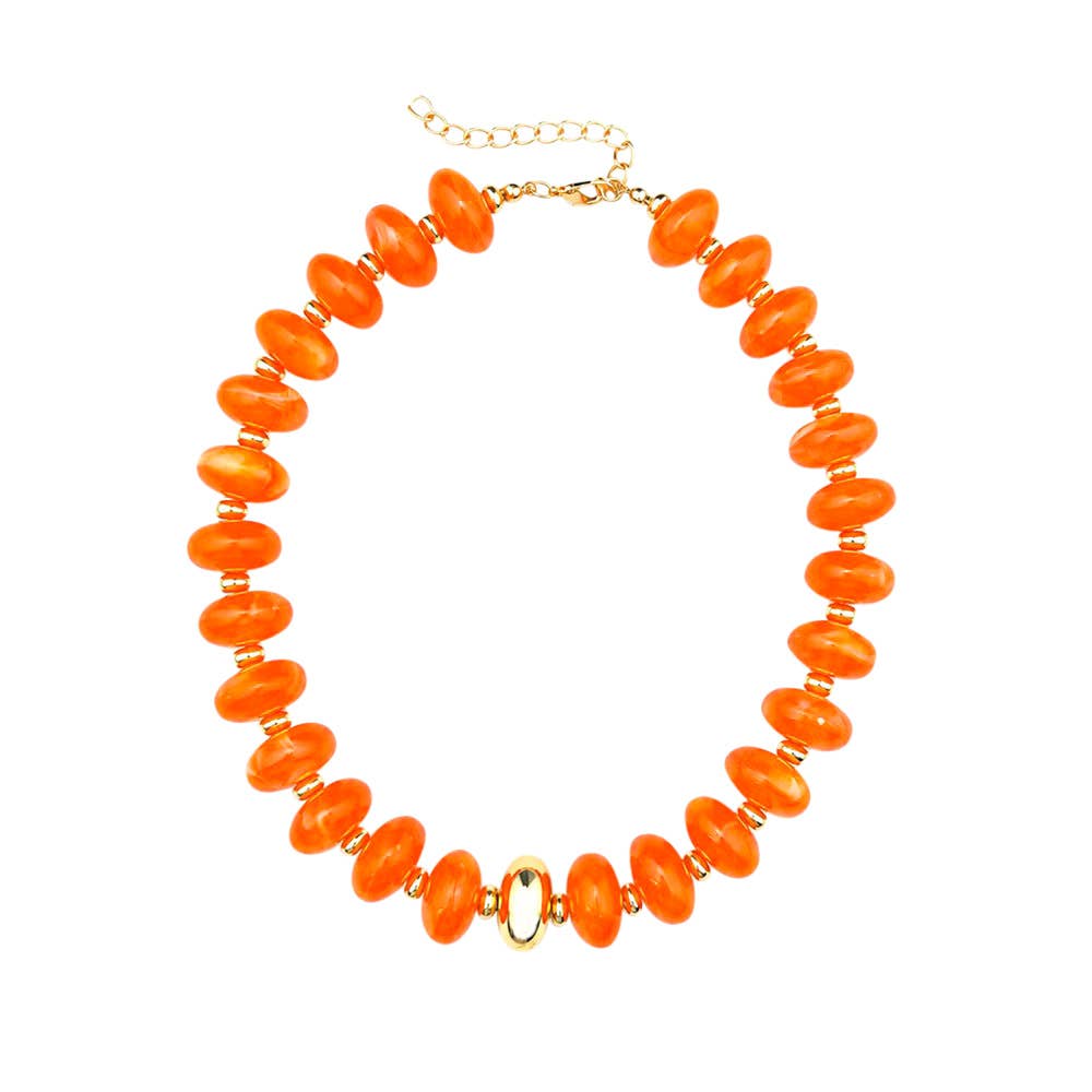 Evan Chunky Beaded Necklace - Orange - obligato
