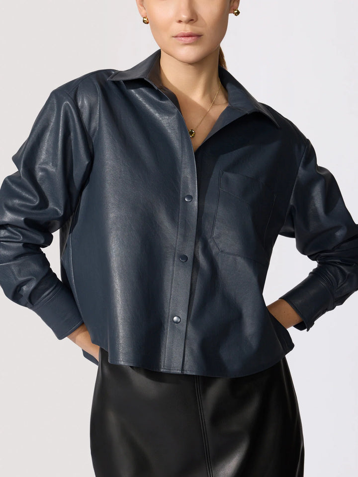 Everyday Cropped Vegan Leather Shirt in Admiral