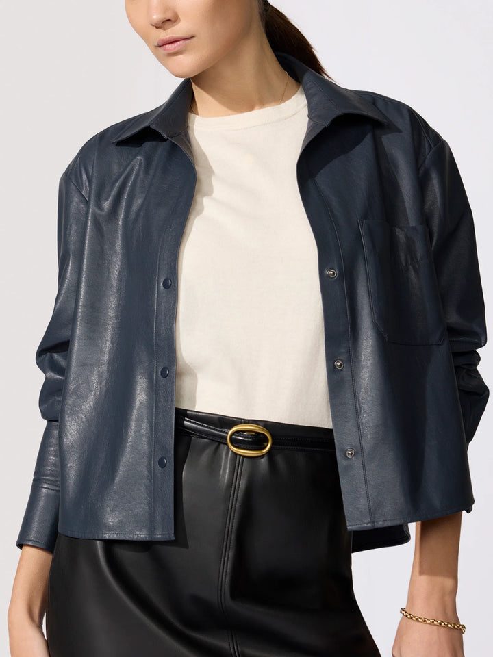 Everyday Cropped Vegan Leather Shirt in Admiral