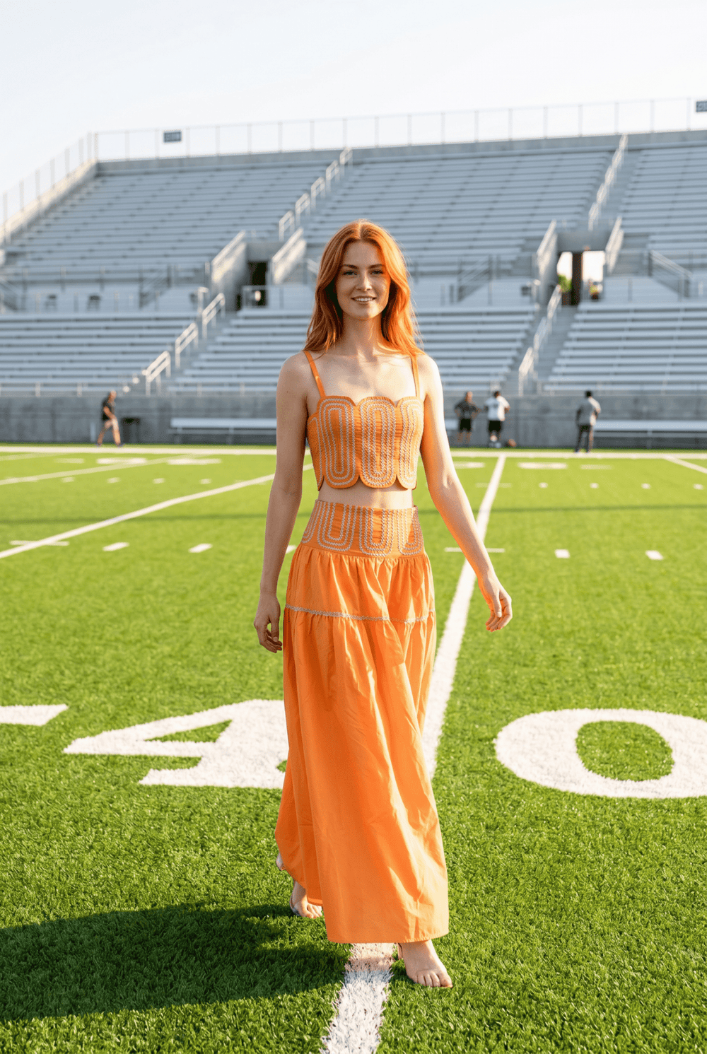 Exclusive Silver Lace Trimmed Top & Skirt Set: ORANGE/SILVER / M - obligato
