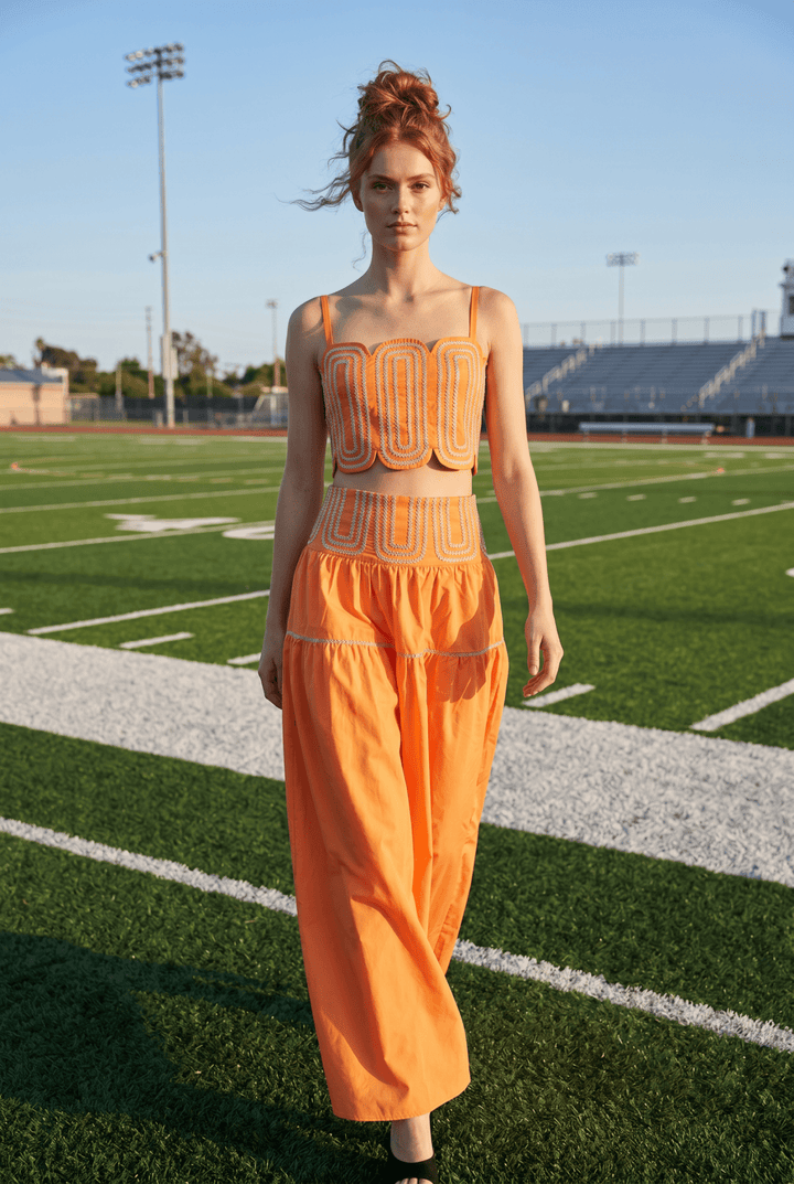 Exclusive Silver Lace Trimmed Top &amp; Skirt Set: ORANGE/SILVER / M - obligato