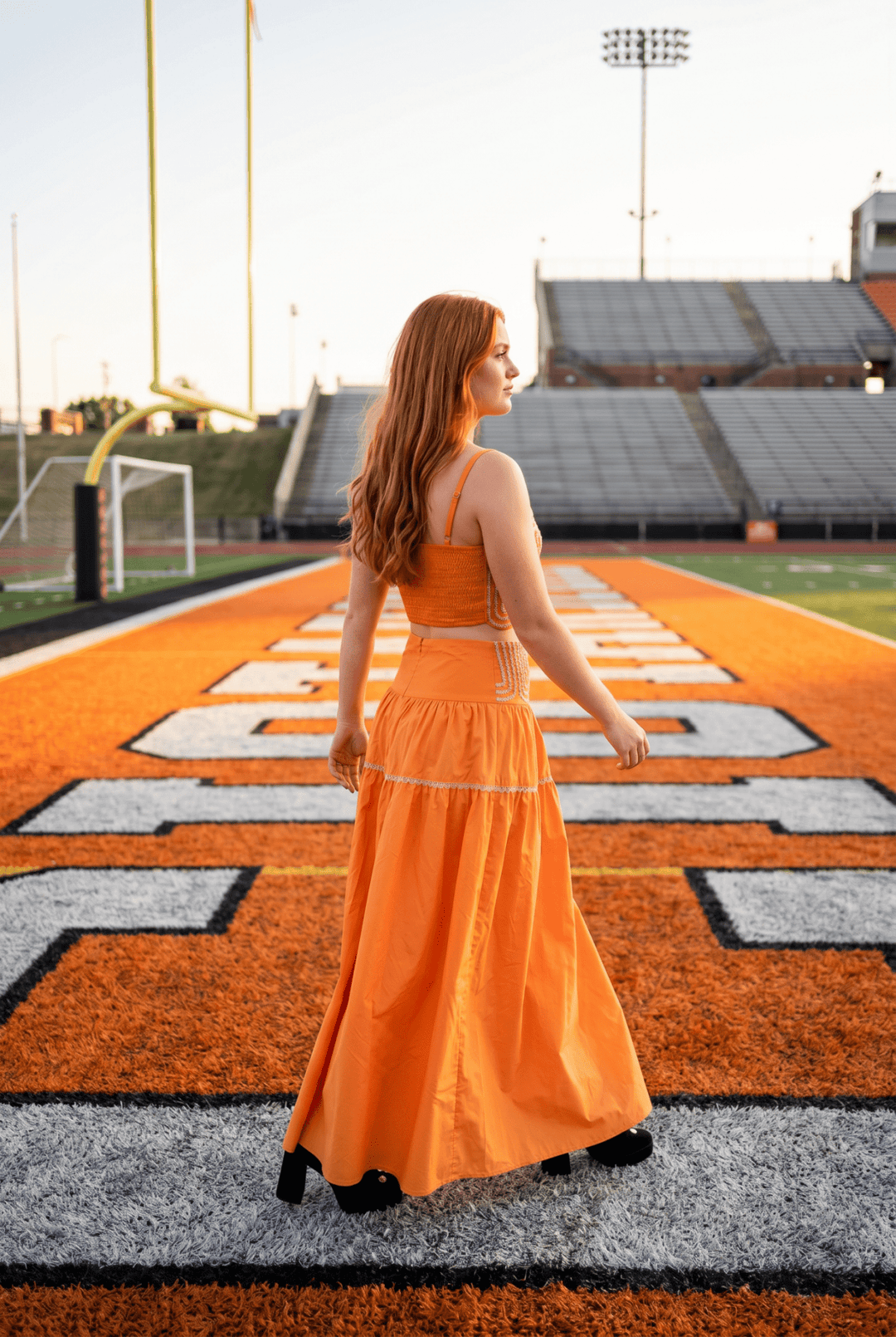 Exclusive Silver Lace Trimmed Top &amp; Skirt Set: ORANGE/SILVER / M - obligato
