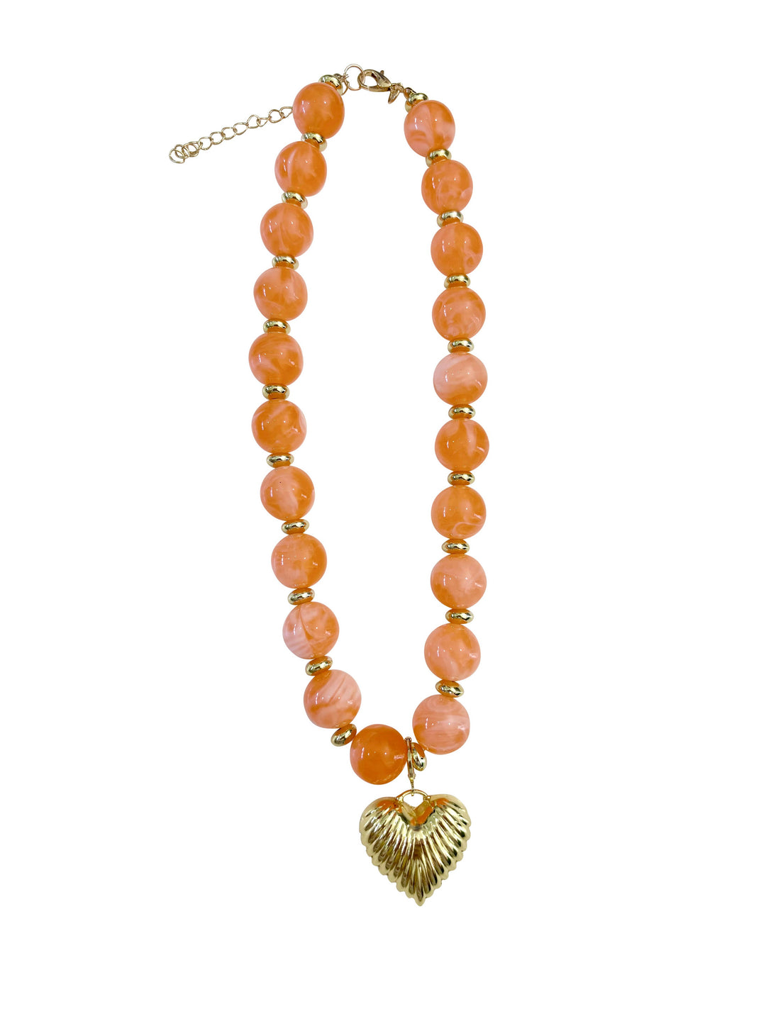 Lucas Beaded Necklace with Gold Heart Pendant - Orange