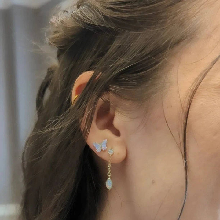 Opal Butterfly Stud Earrings: Tangerine Opal / Gold
