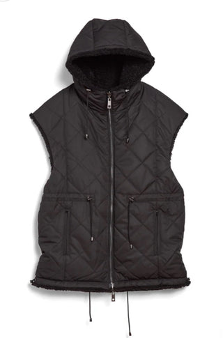 Faux Shearling Reversible Hooded Vest in Black - obligato