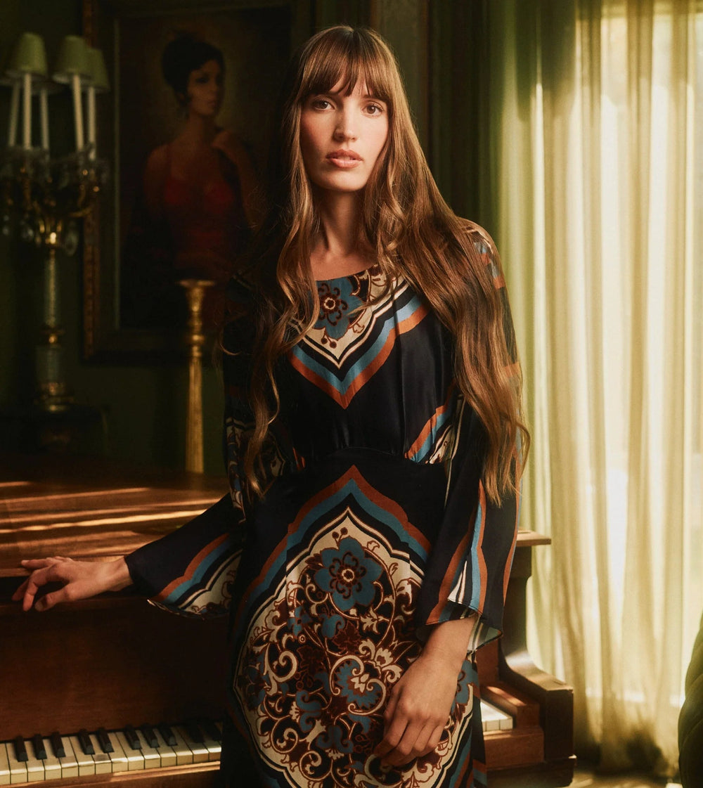 Fawn Ankle Dress in Black Floral Anise - obligato