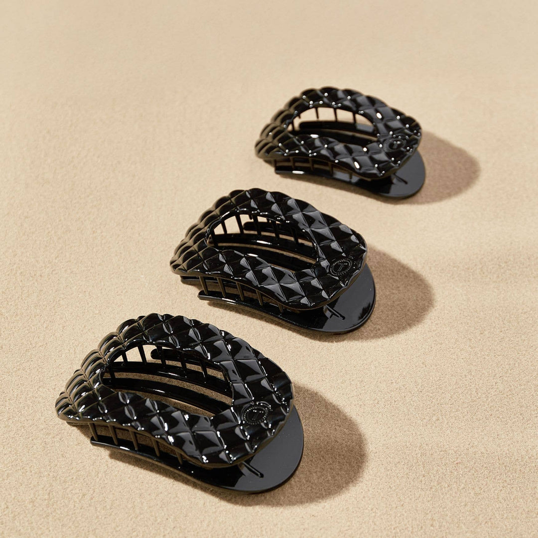 Flat Round Hair Clip | Medium | Jet Black Quilted - obligato