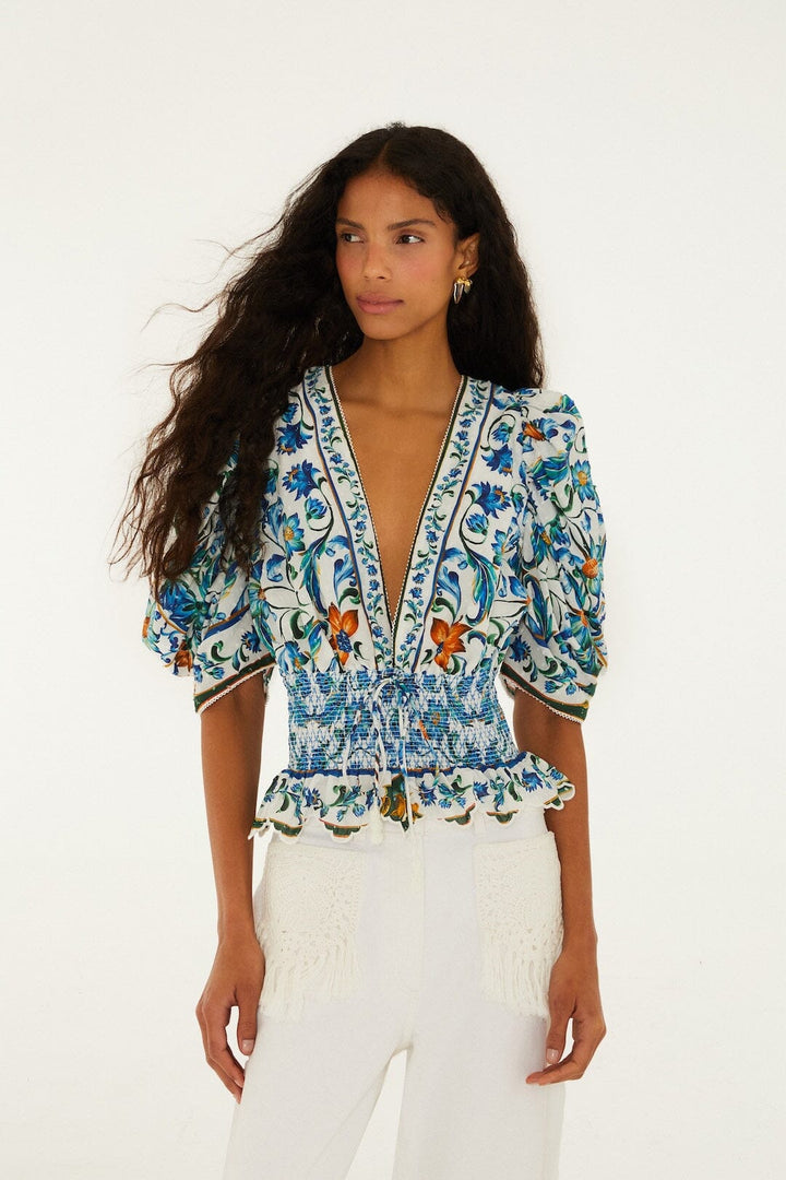 Flora Tile Off White Blouse - obligato