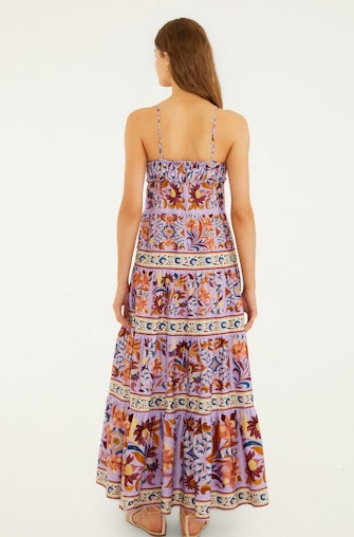 Flower Tiles Lilac Tiered Maxi Dress - obligato