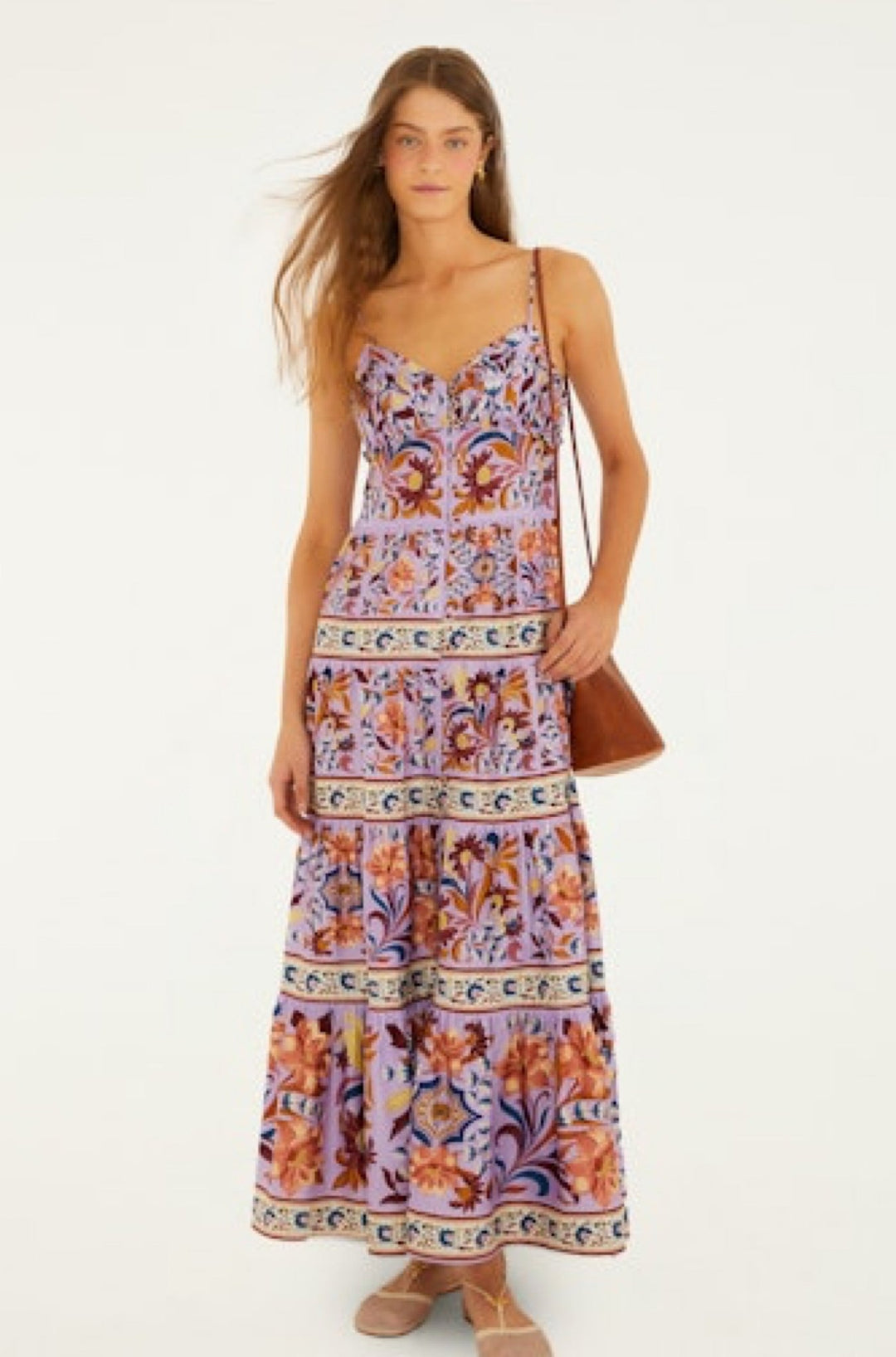 Flower Tiles Lilac Tiered Maxi Dress - obligato