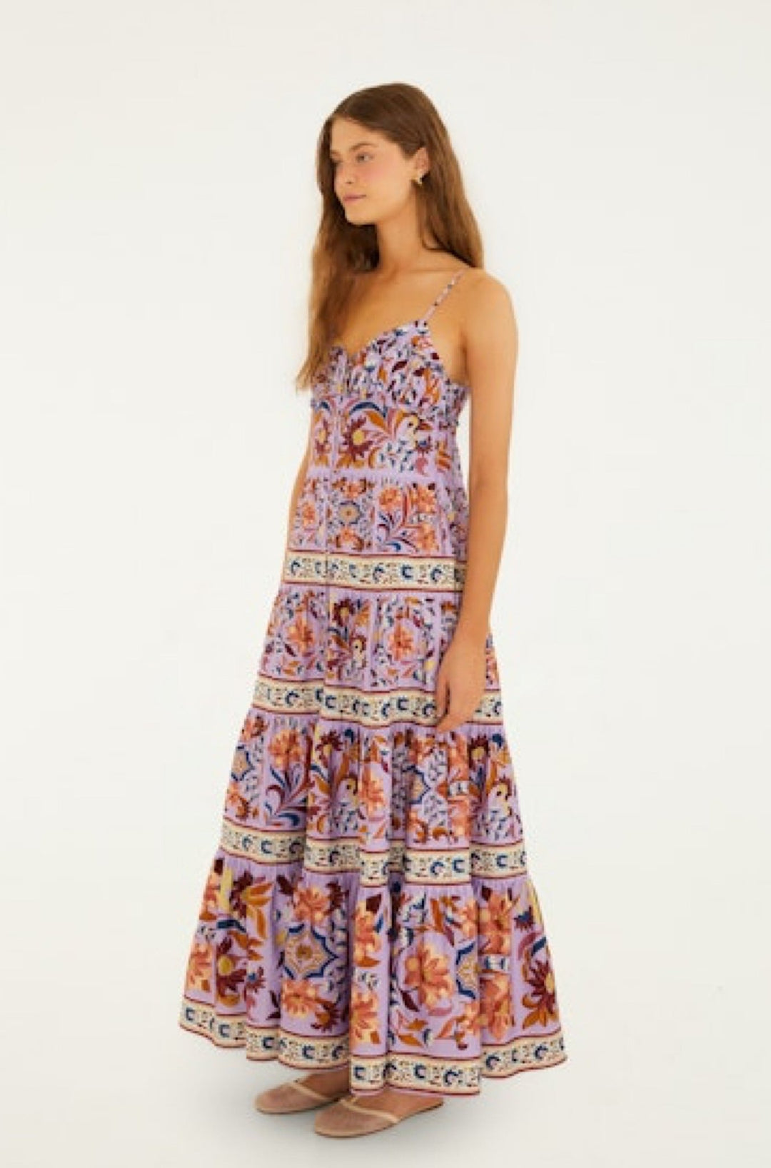 Flower Tiles Lilac Tiered Maxi Dress - obligato