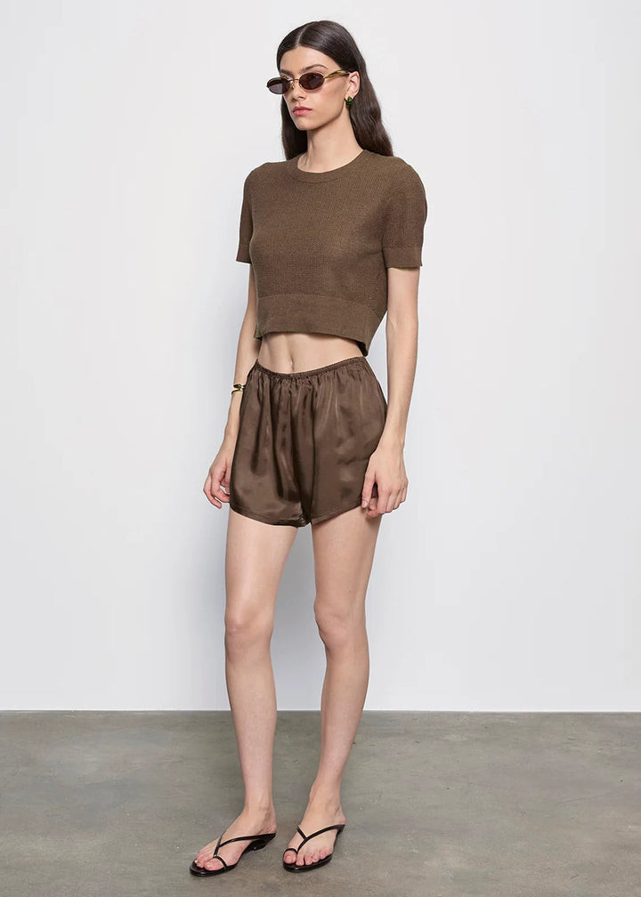 Fluid Twill Slip Short in Chocolate - obligato