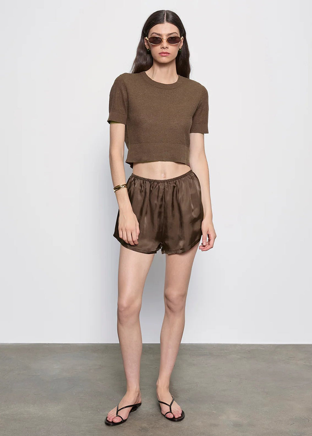 Fluid Twill Slip Short in Chocolate - obligato