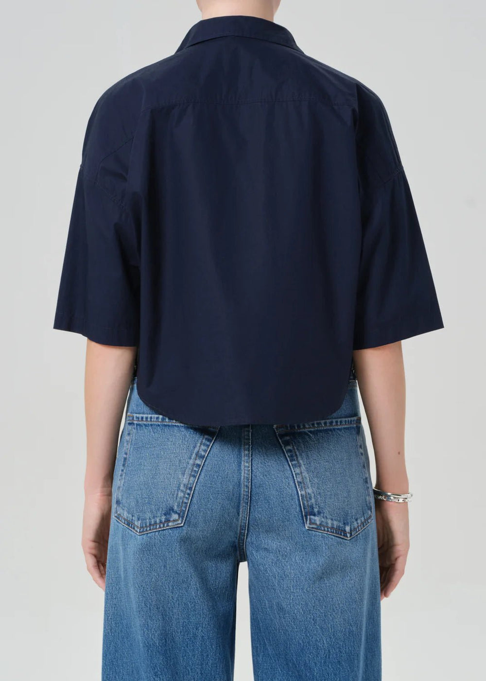 Frances Cropped Cape Button Up in Navy - obligato