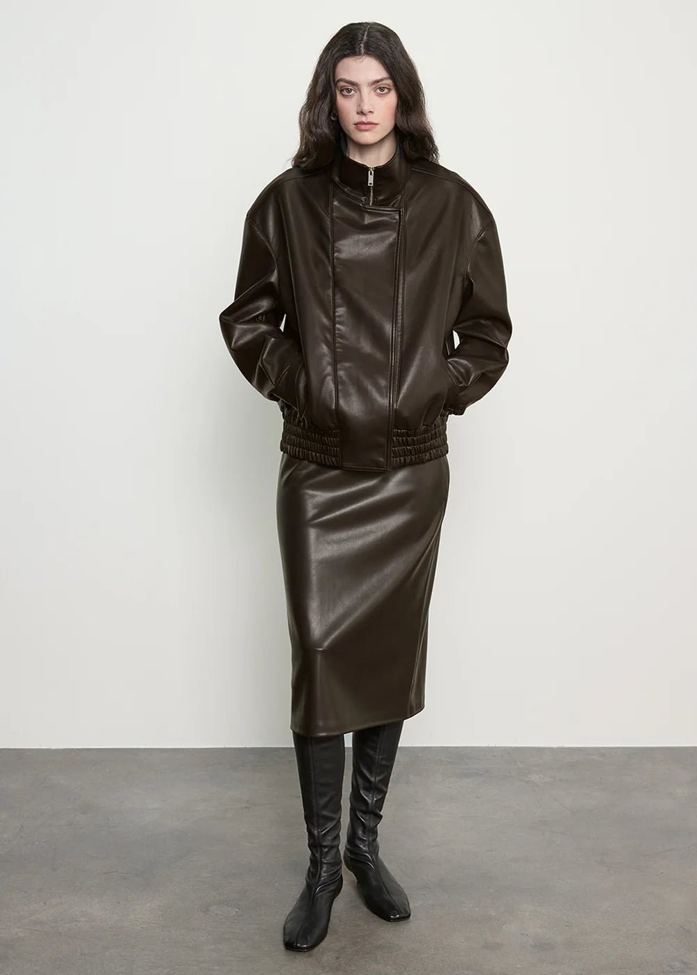 Funnel Neck Leather Jacket - obligato