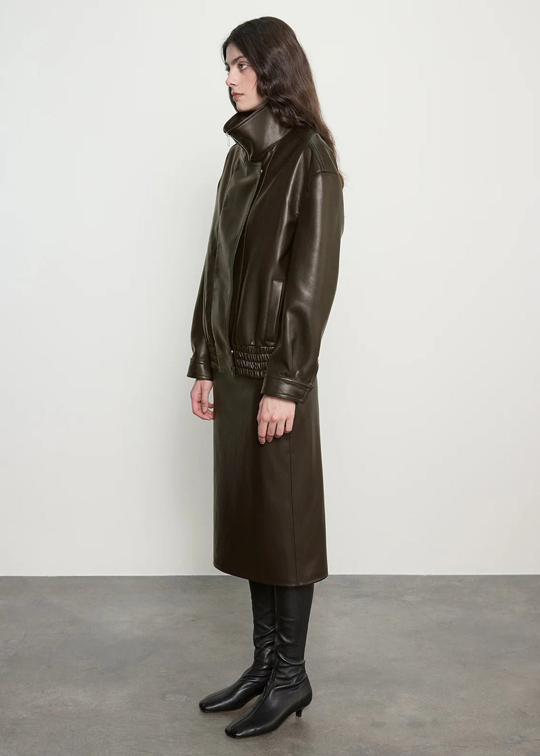 Funnel Neck Leather Jacket - obligato