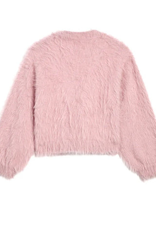 Fuzzy Sweater with Jewel Buttons in Pink - obligato