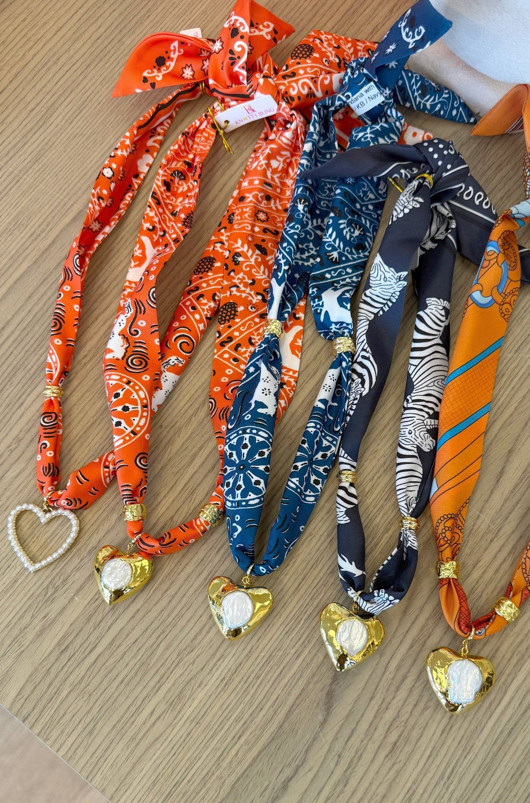 Game Day Silk Bandana with Gold Heart Pearl - obligato