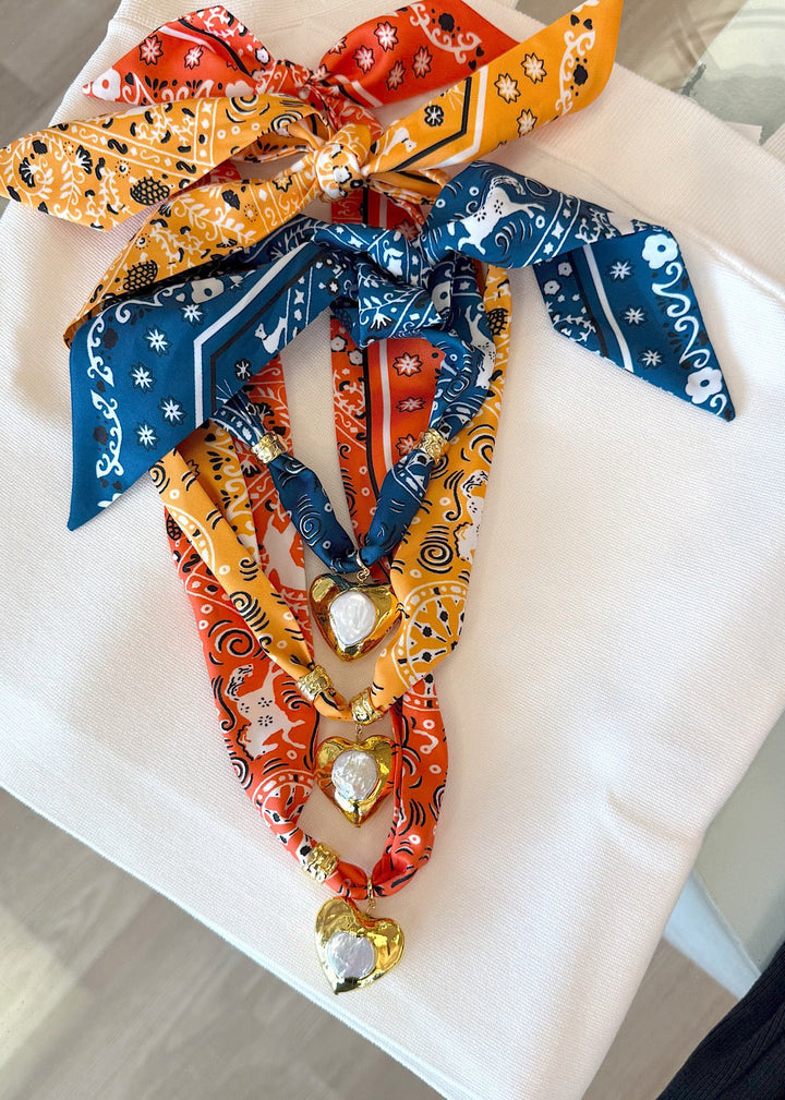 Game Day Silk Bandana with Gold Heart Pearl - obligato