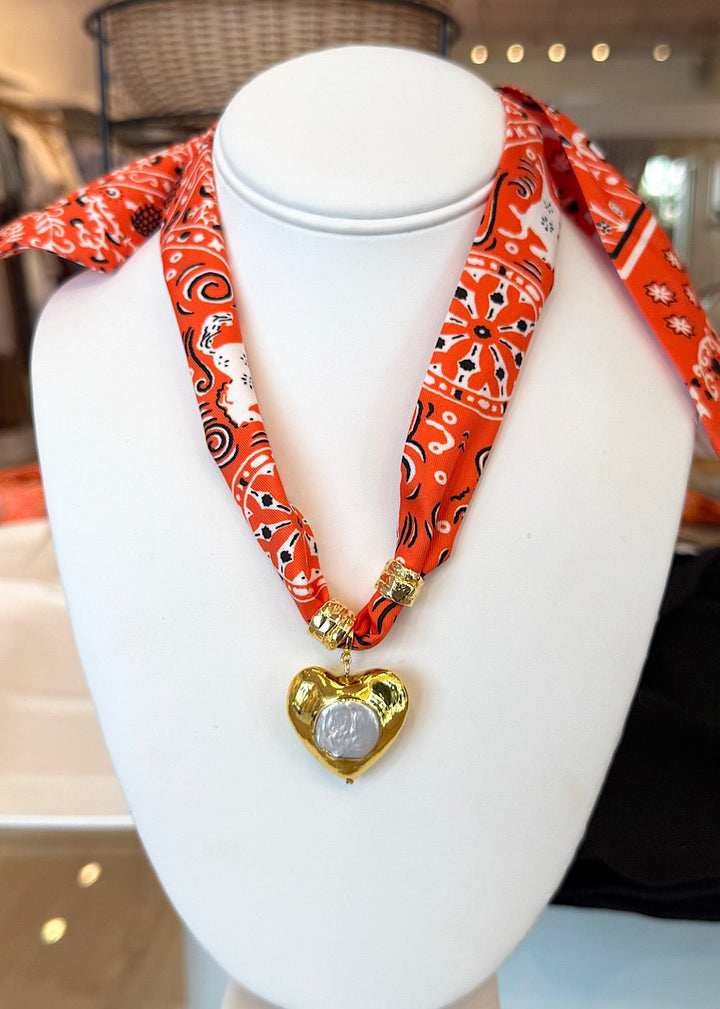 Game Day Silk Bandana with Gold Heart Pearl - obligato