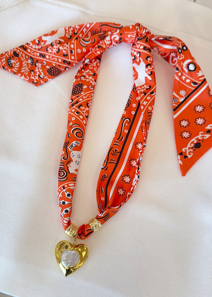 Game Day Silk Bandana with Gold Heart Pearl - obligato