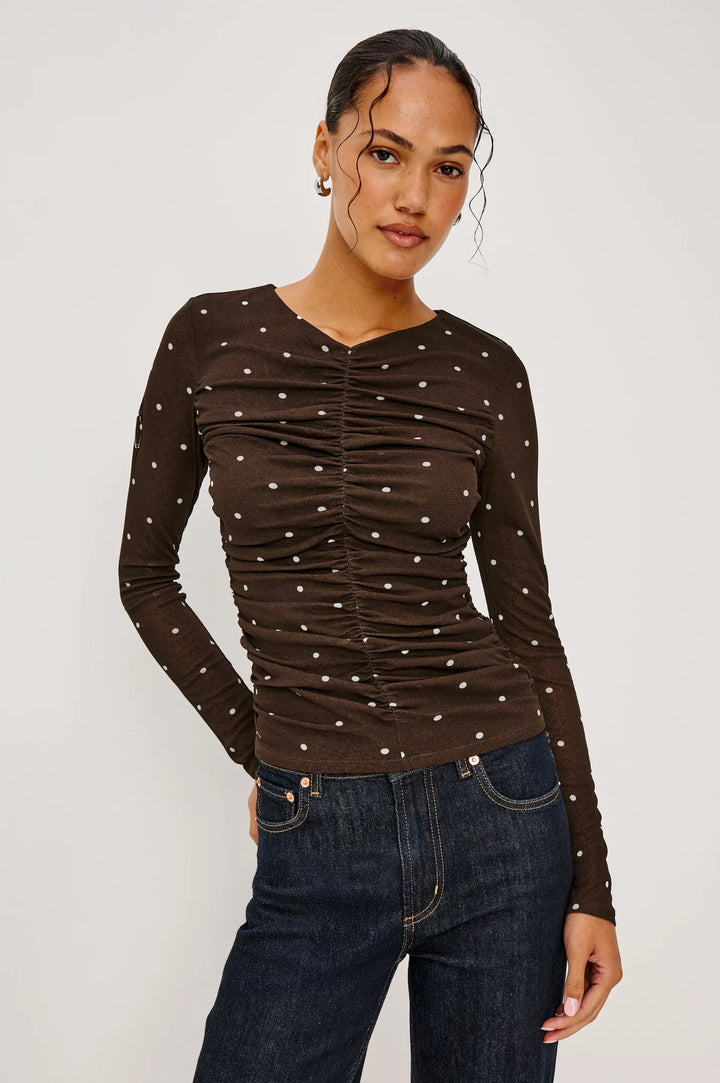 Georgina Cocoa Polka Dots Top - obligato