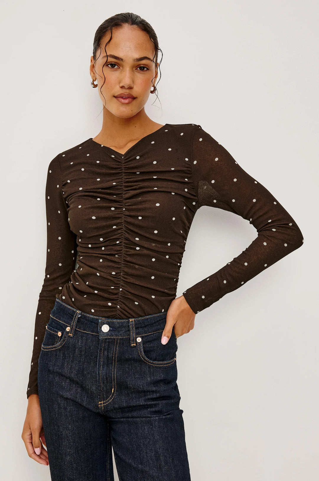 Georgina Cocoa Polka Dots Top - obligato