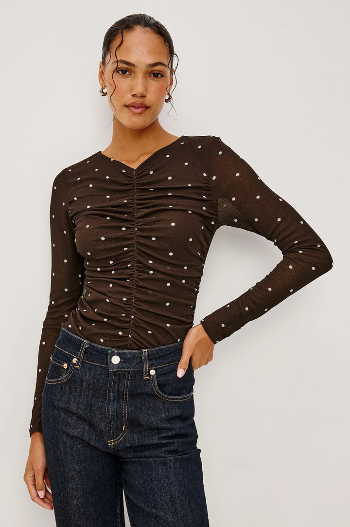 Georgina Cocoa Polka Dots Top - obligato