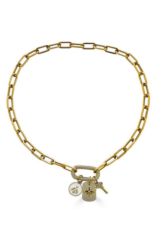 Gold Paperclip Bee and Star Charm Necklace - obligato
