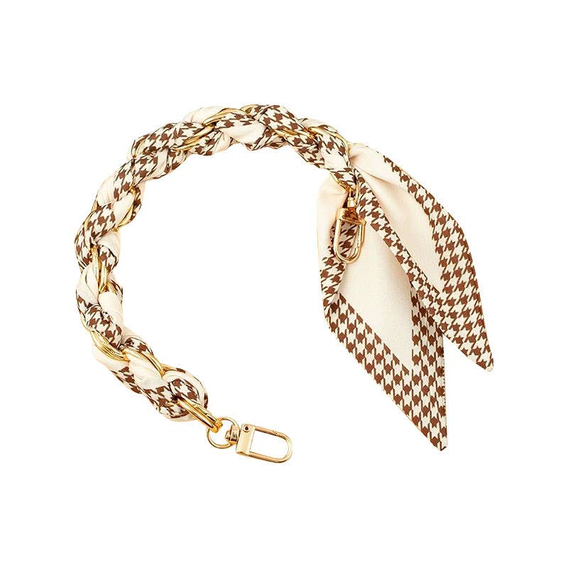 Gold Phone Chain with Scarf Brown Houndstooth - Short: Houndstooth - obligato