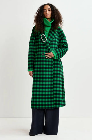 Green and navy blue checked wool coat - obligato