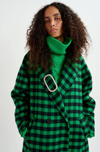 Green and navy blue checked wool coat - obligato