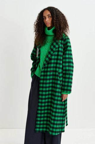 Green and navy blue checked wool coat - obligato