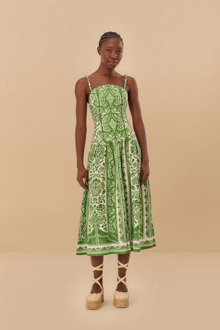 Green Delicate Tapestry Euroflax™ Premium Linen Midi Dress - obligato