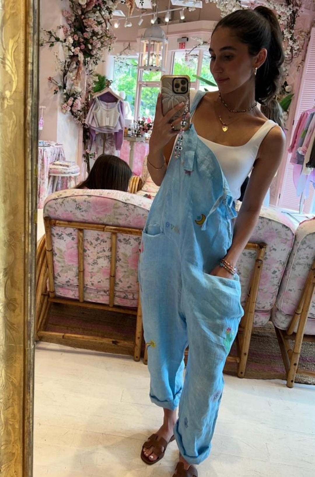 Groovy Linen Jumpsuit in Aqua - obligato