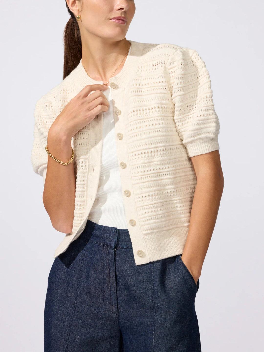 Havana Multi Stitch Cardigan in Oatmeal Melange - obligato