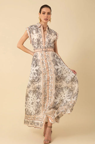 Holland Organza Maxi Dress in Beige - obligato