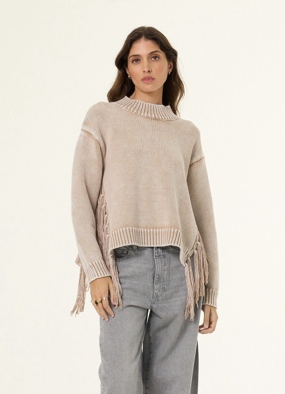 Houston Mock Neck Sweater in Sandstone - obligato