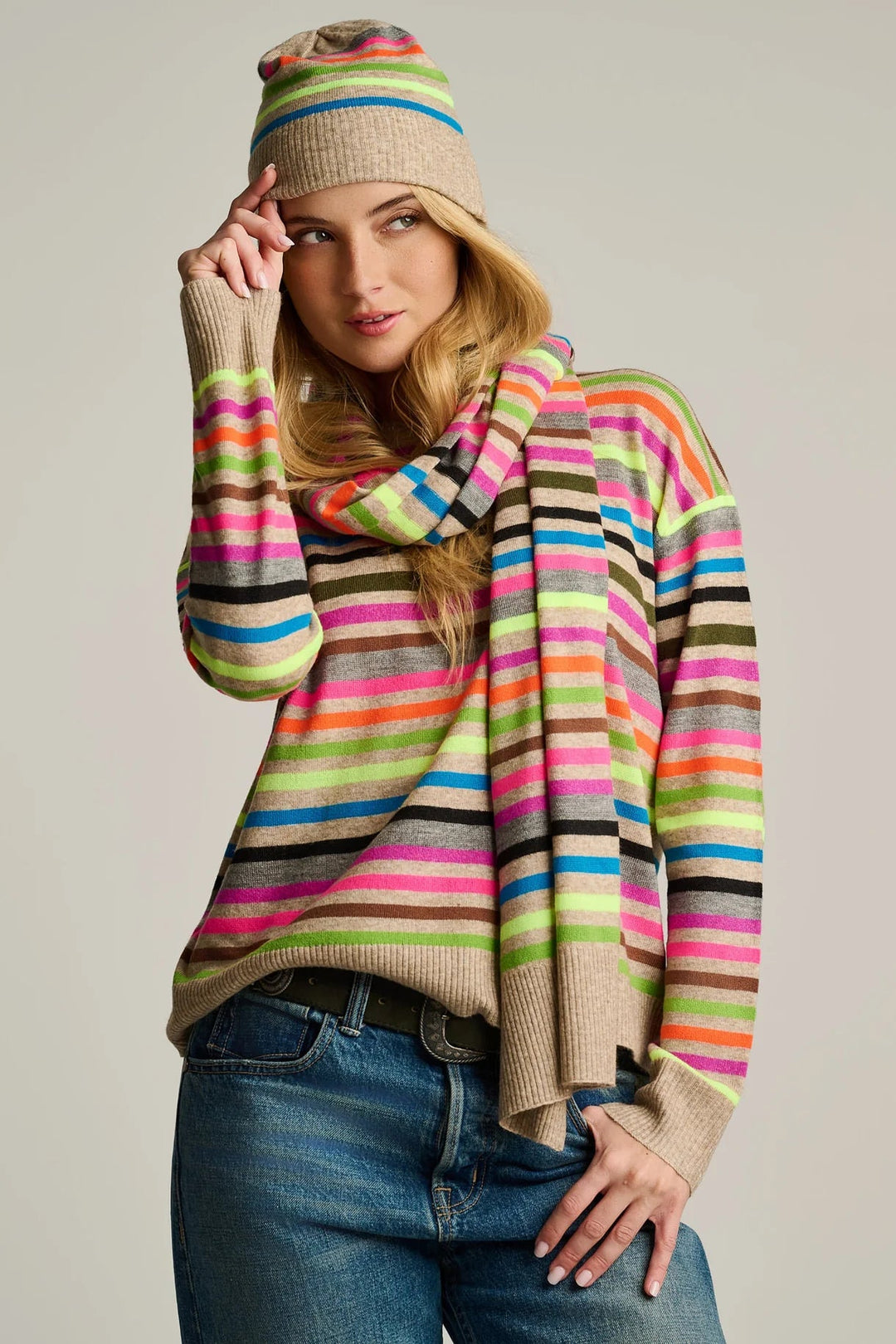 Hype the stripe sweater in Oat Multi - obligato