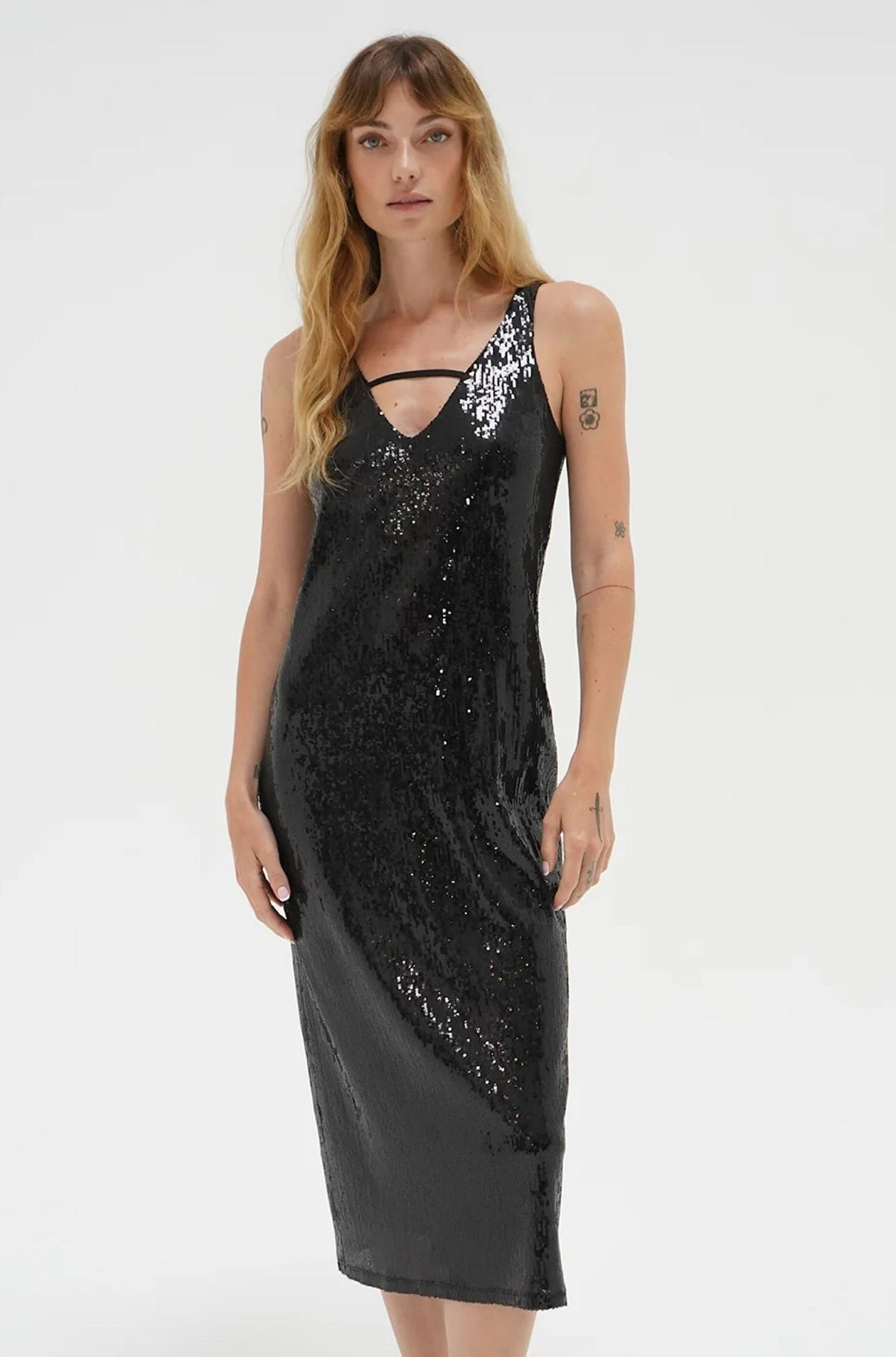 Iman Sequin Slip Dress in Black Sequin - obligato